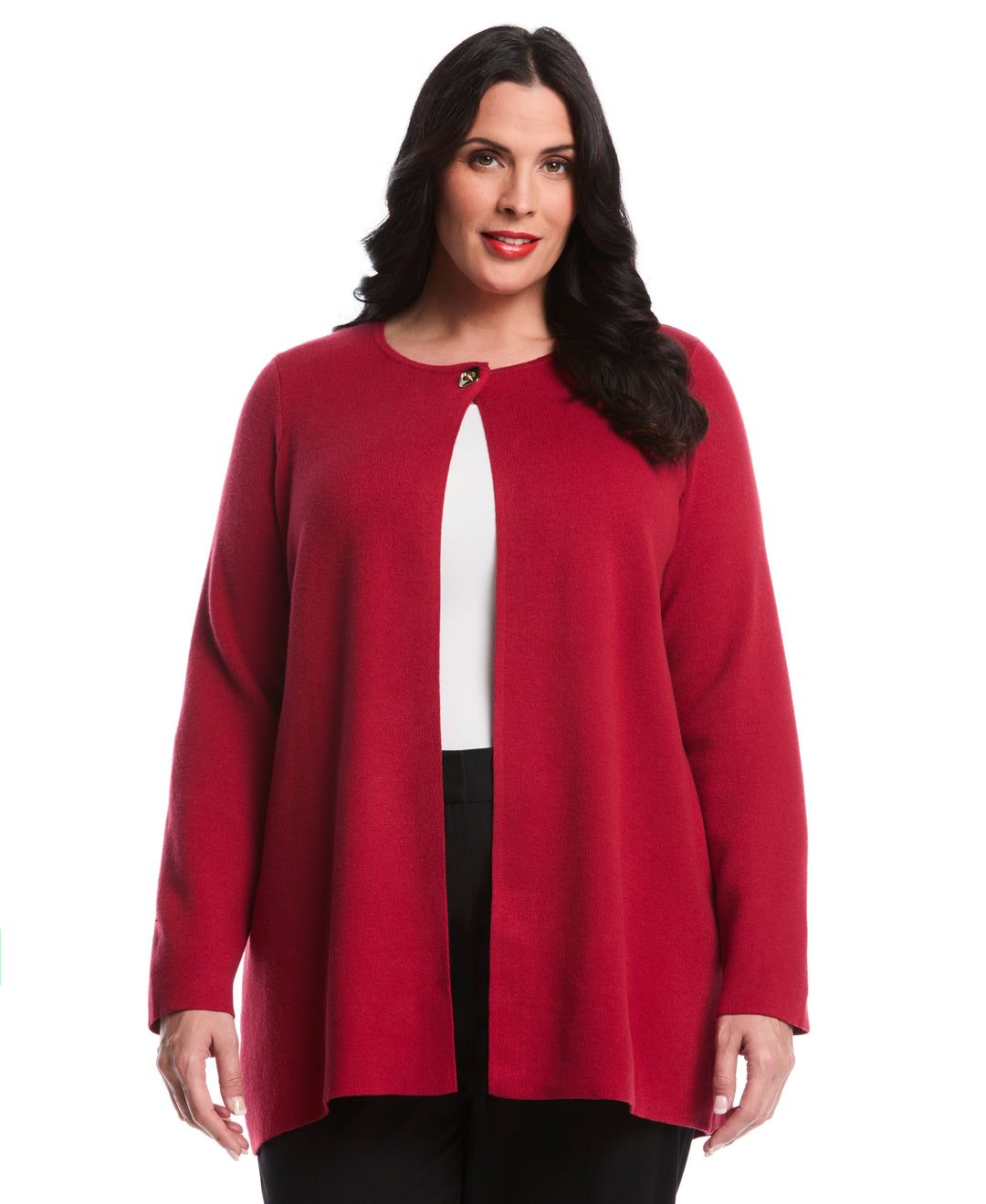 Plus Size Turnlock Metal Closure Cardigan (Rio Red) 