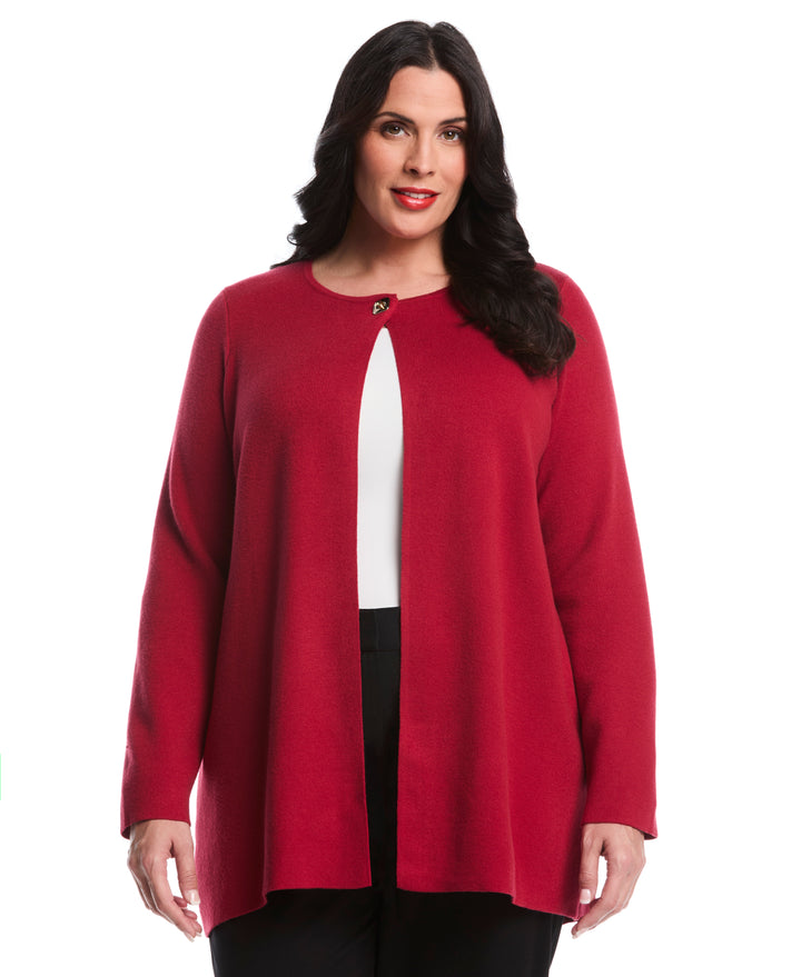 Plus Size Turnlock Metal Closure Cardigan (Rio Red) 