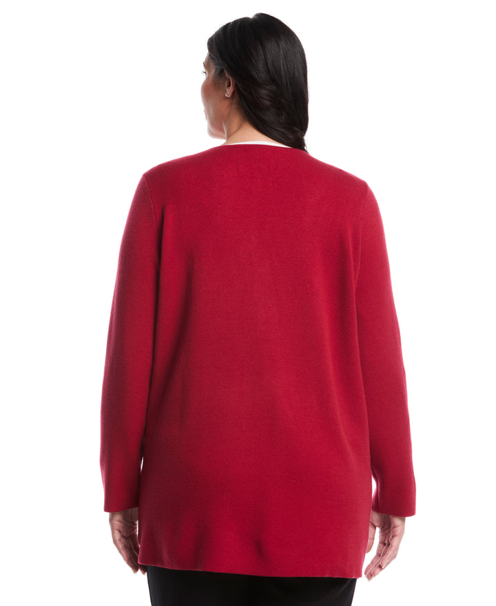 Plus Size Turnlock Metal Closure Cardigan (Rio Red) 