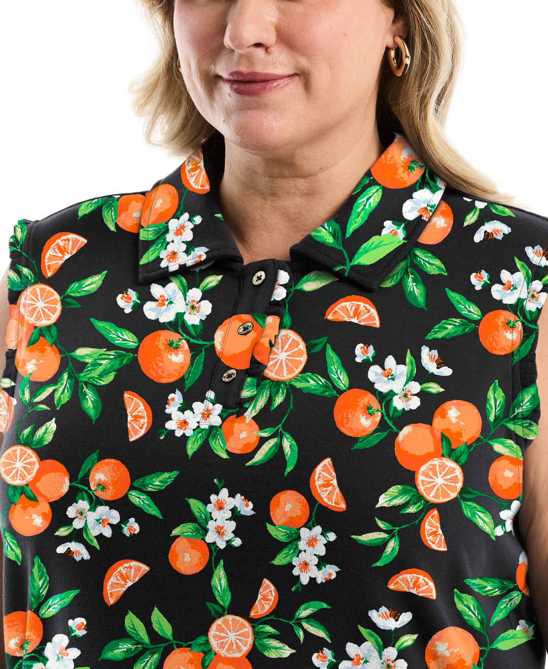 Plus Size Orange Print Ruffle Trim Polo (Nectarine) 