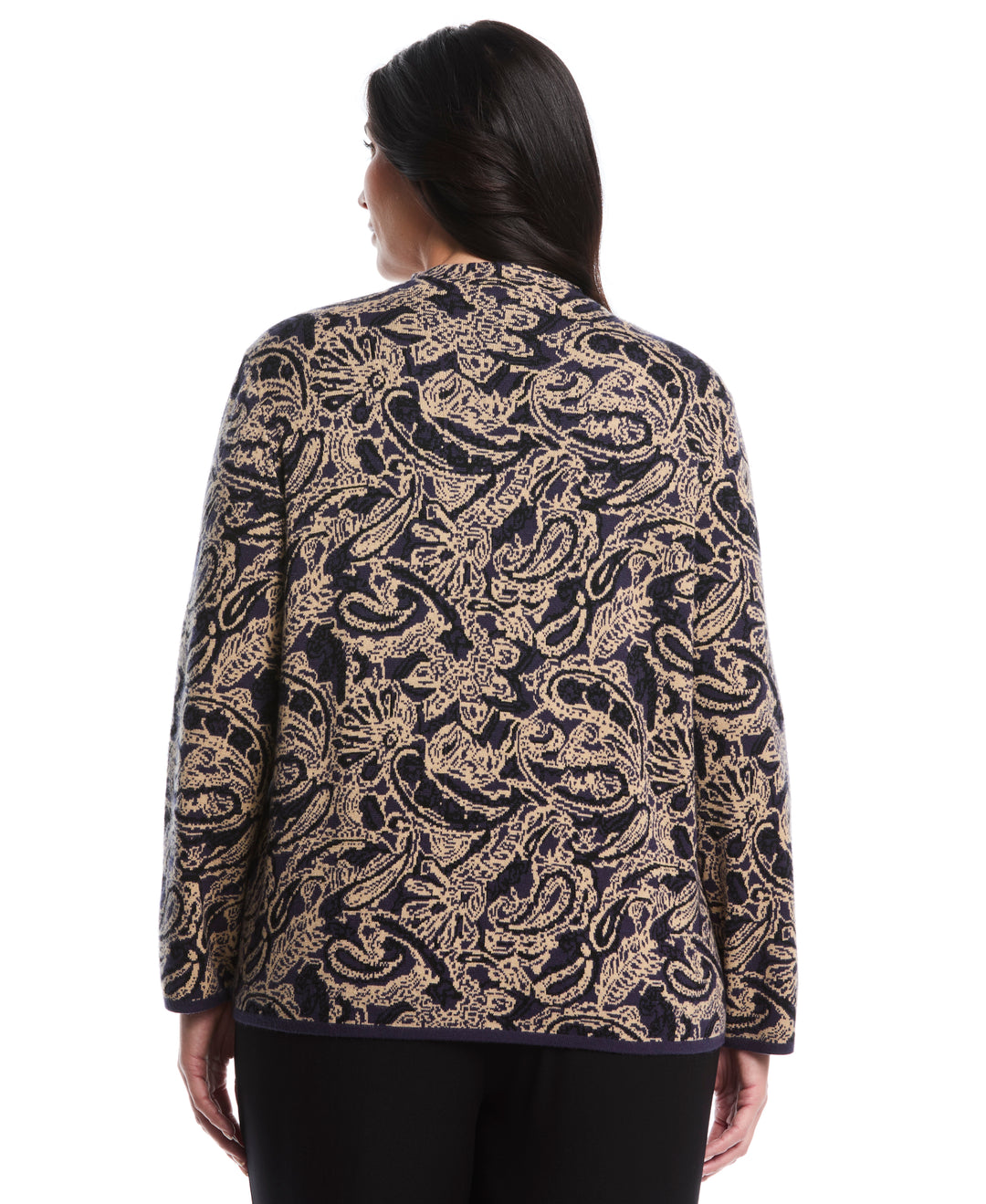 Plus Size Paisley Print Mock Neck Sweater (Peacoat) 