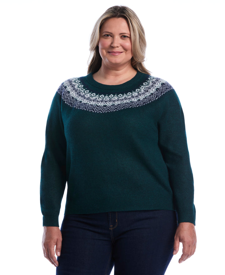 Plus Size Fair Isle Crew Neck Sweater (Ponderosa Pine) 