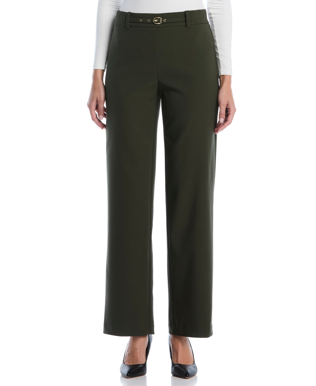 Wide Leg Novelty Belt Pant (Forest Night) 