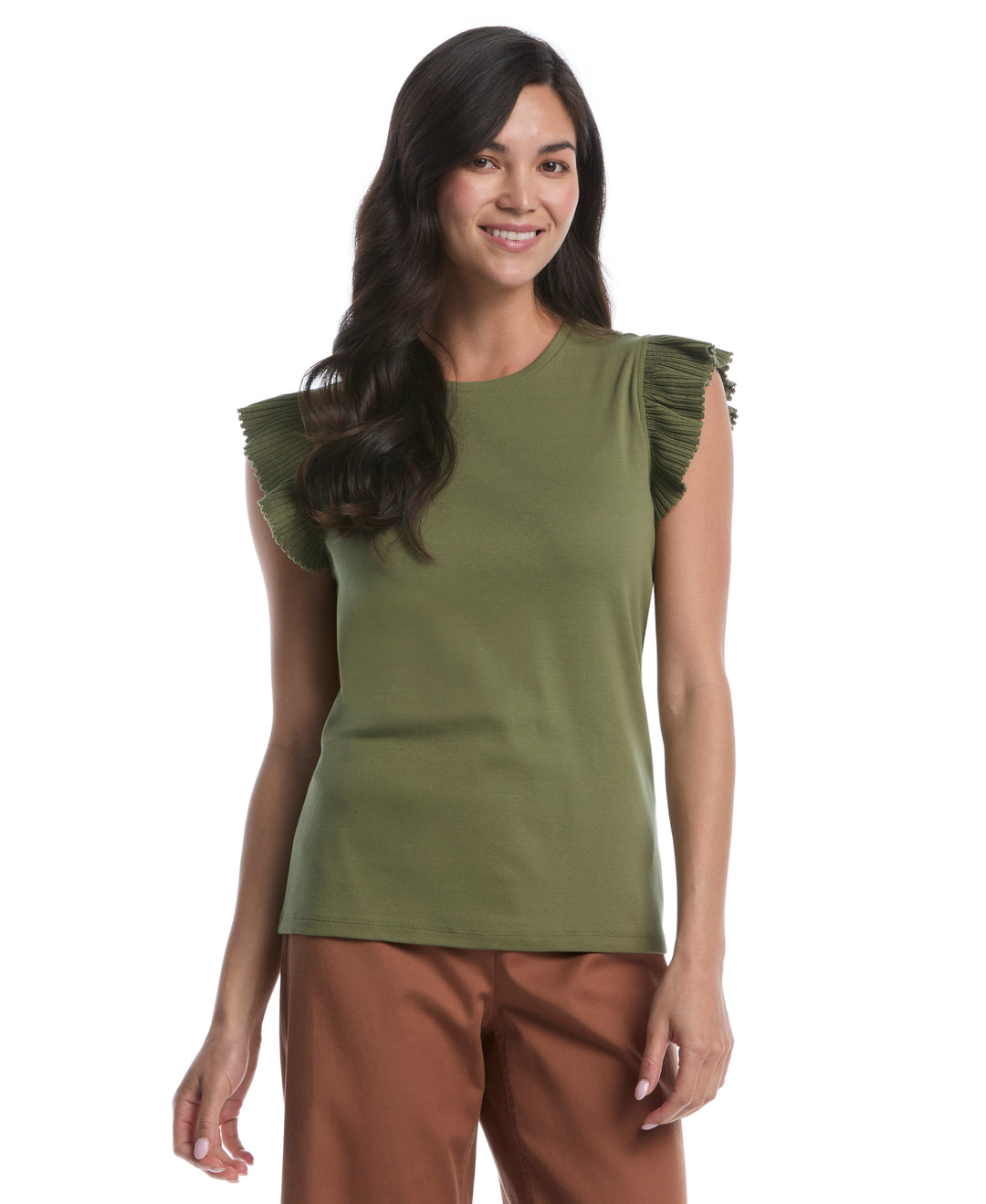 Petite Ruffle Top (Loden Green) 