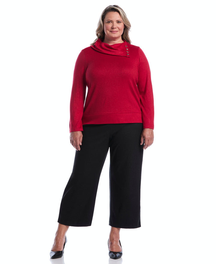 Plus Size Cowl Neck Lurex Top (Jester Red) 