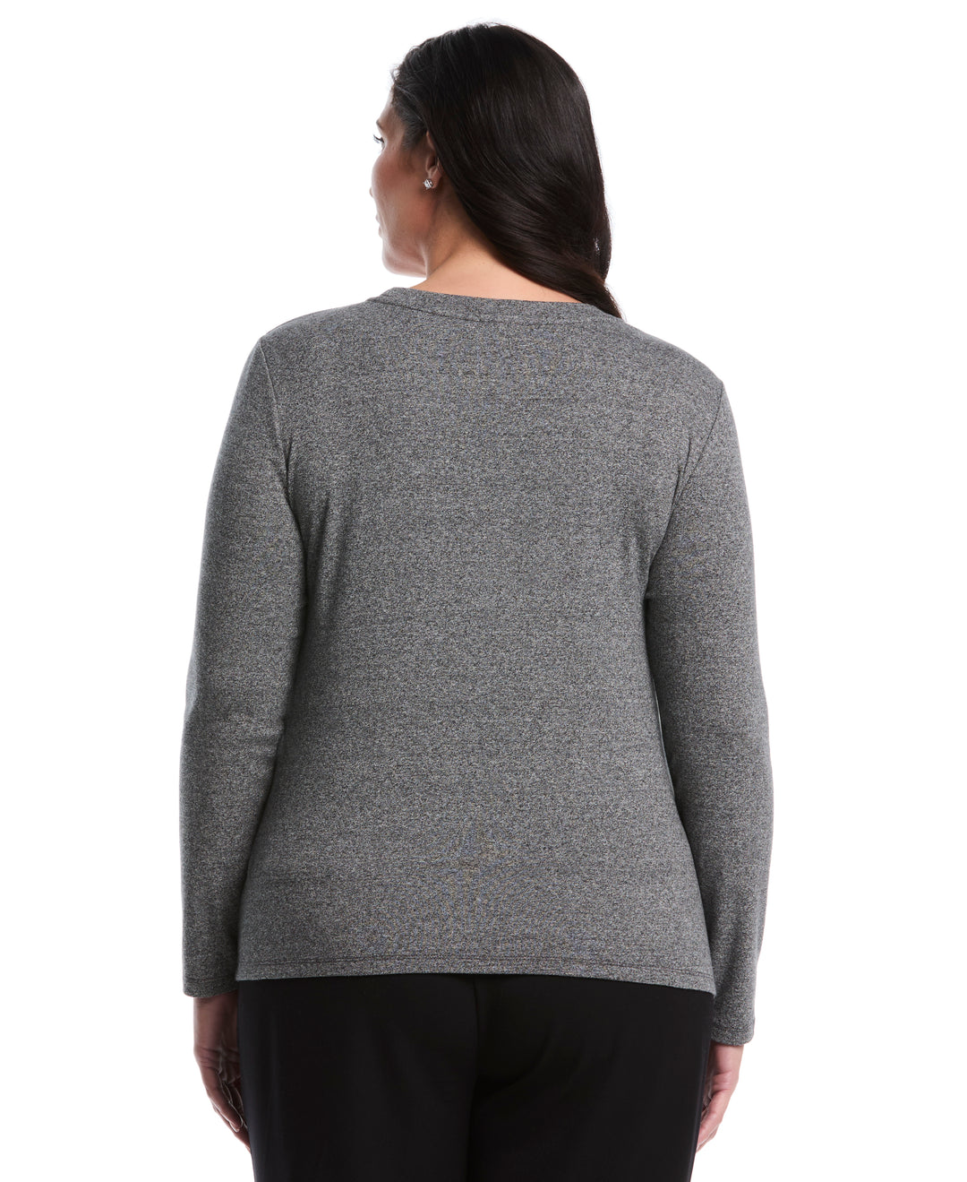 Plus Size Embellished Neck Top (Salt & Pepper Heather) 