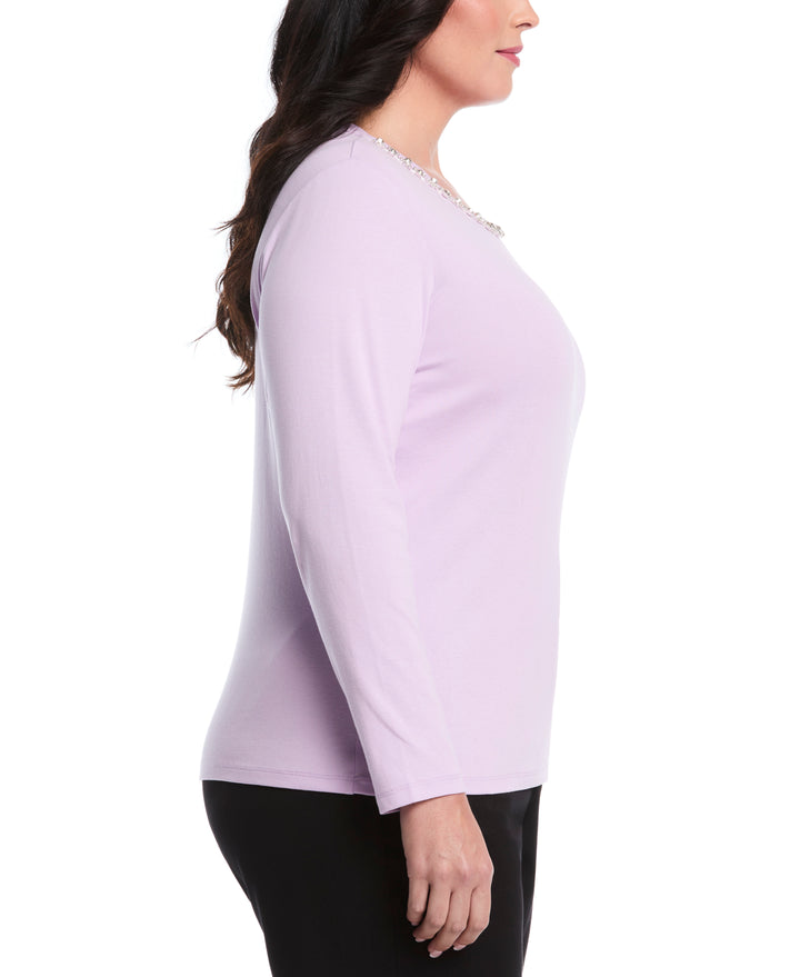 Plus Size Embellished Neck Top (Orchid Bloom) 