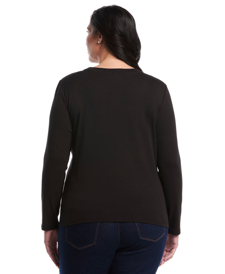 Plus Size Embellished Neck Top (Black) 