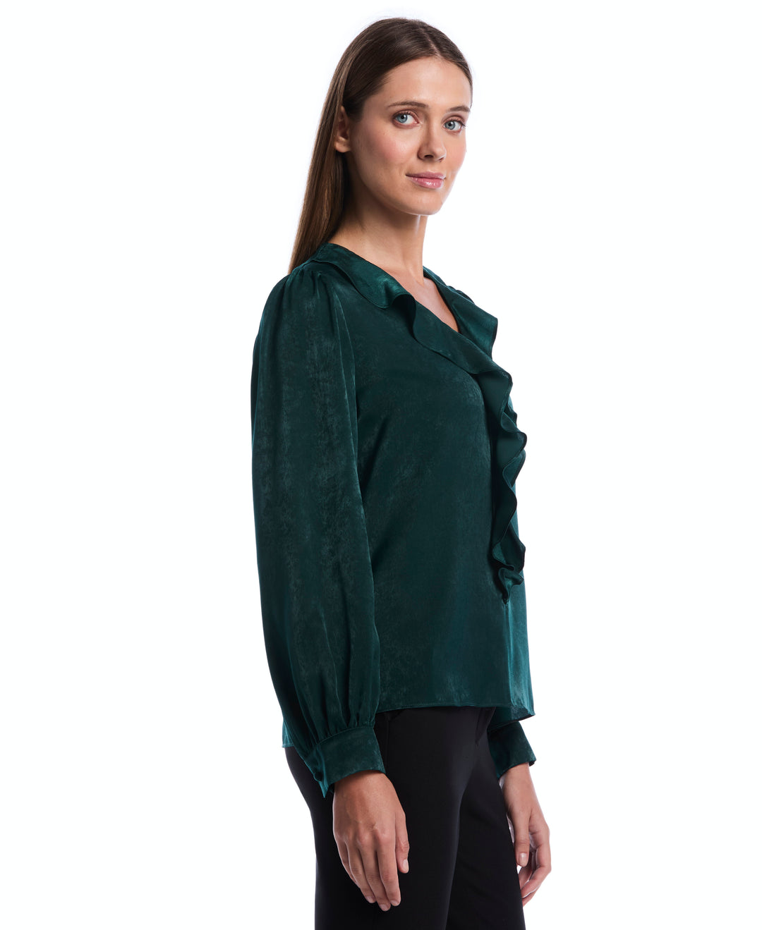 Petite Ruffle V-Neck Blouse (Ponderosa Pine) 