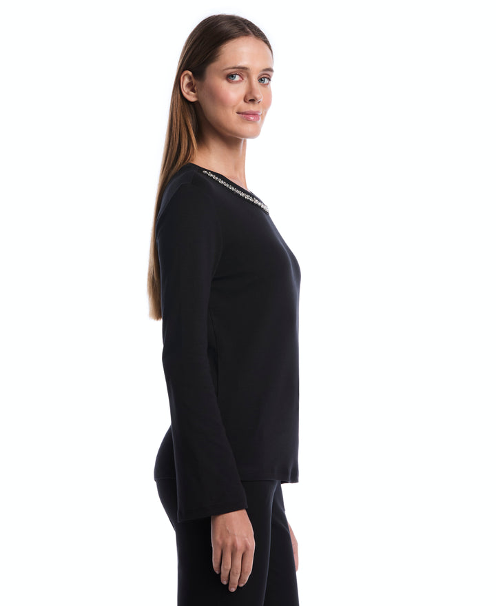 Embellished Neckline Top (Black) 