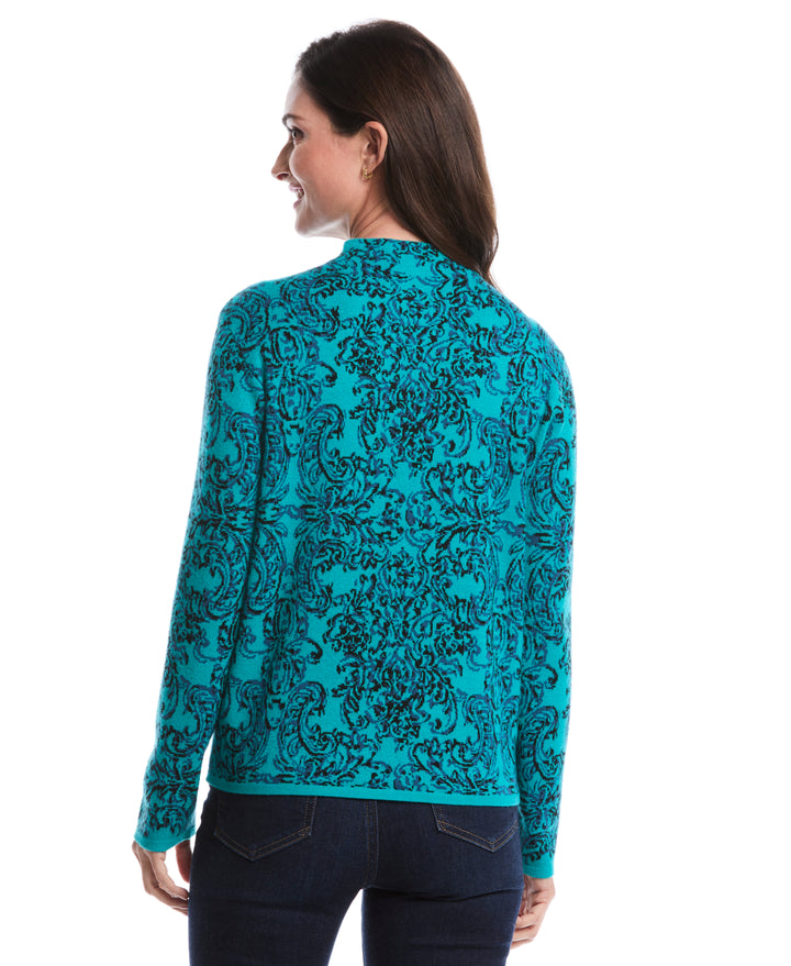 Floral Paisley Print Mock Neck Sweater (Tropical Green) 
