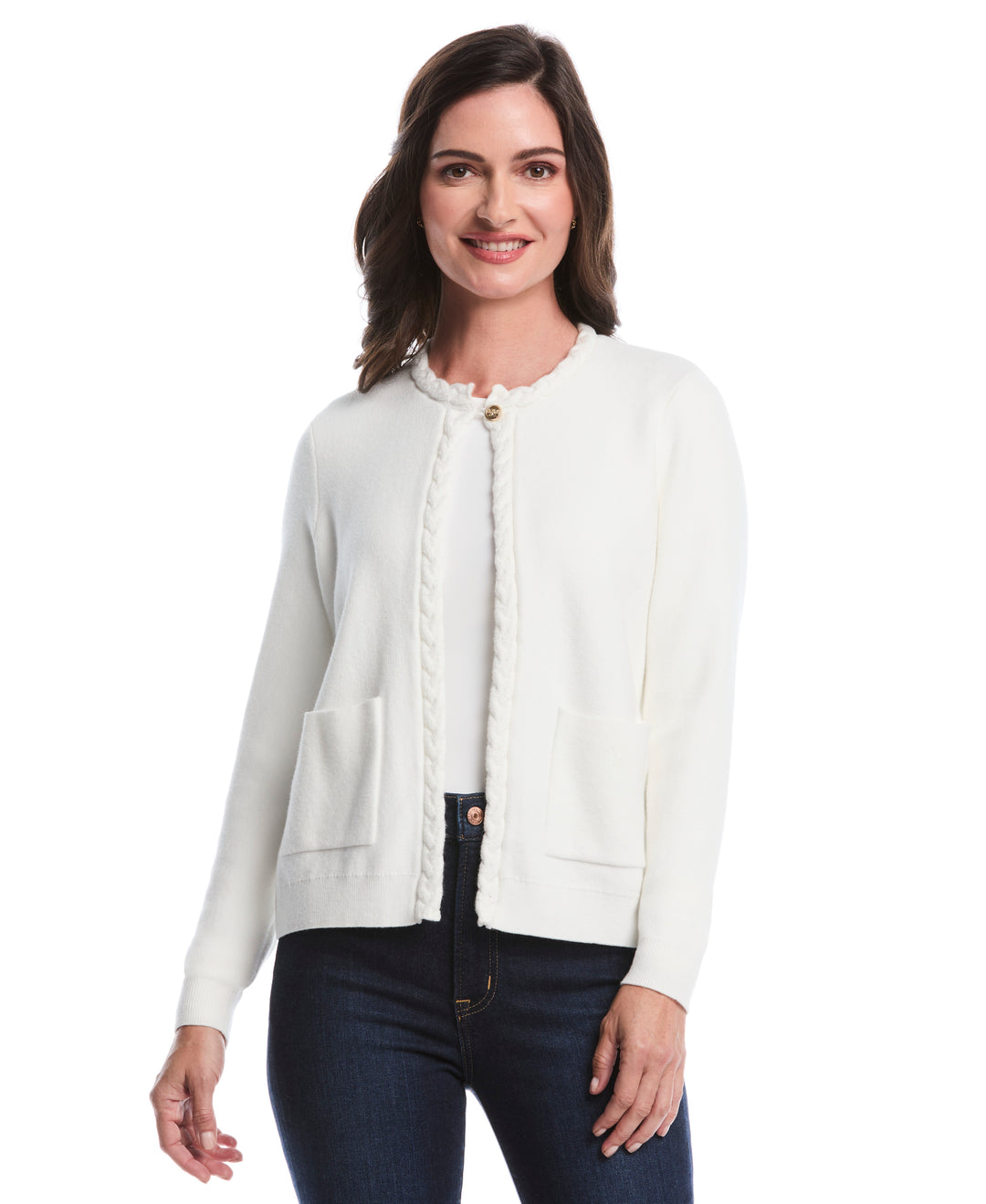 Cable Knit Trim Cardigan (Star White) 