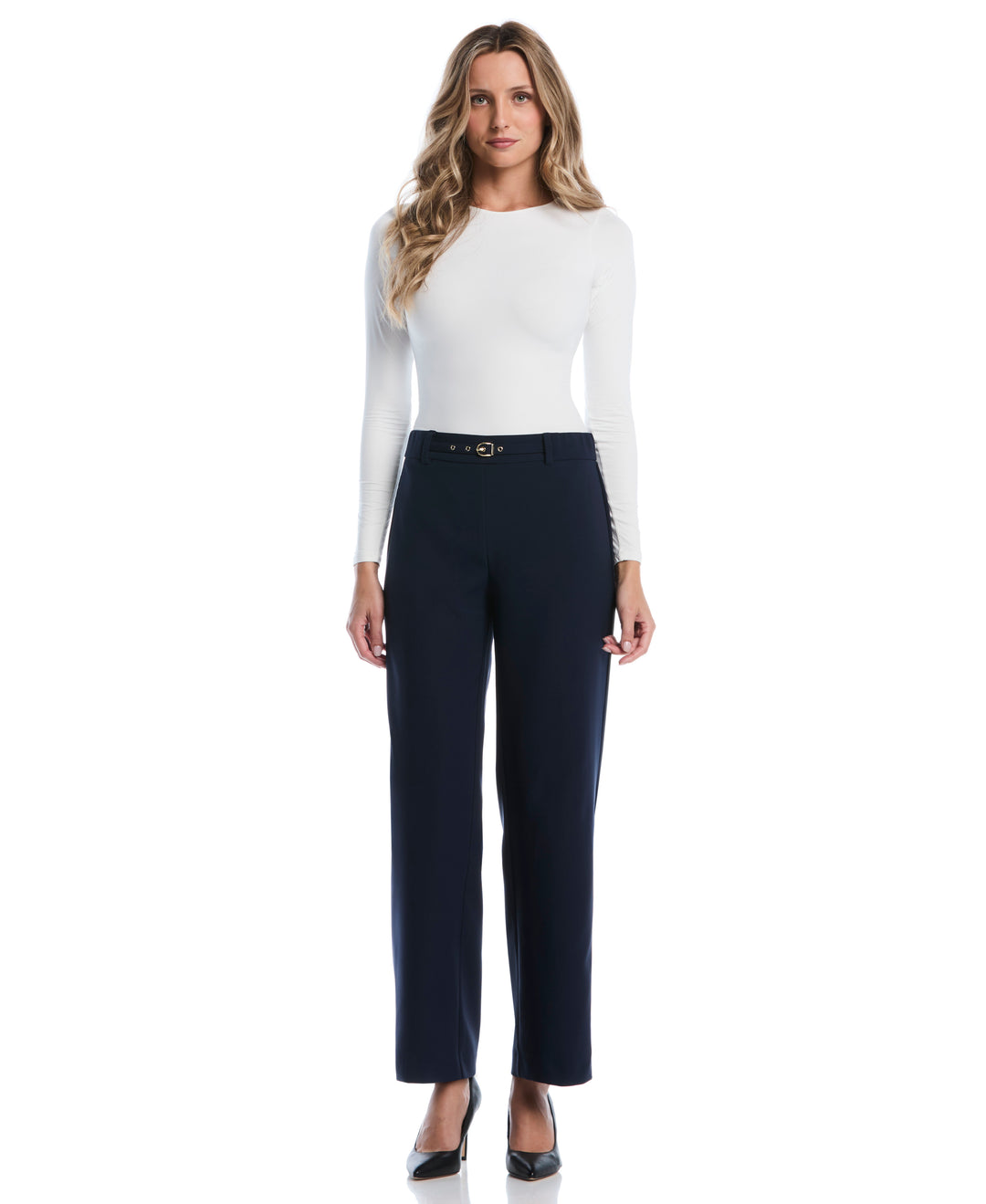 Wide Leg Novelty Belt Pant (Black Iris) 
