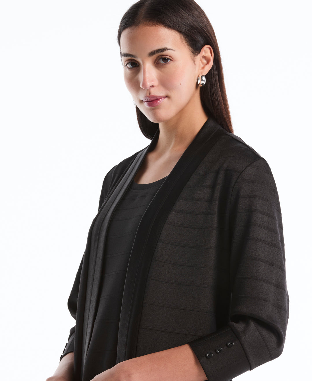 Petite Ottoman Knit Cardigan Sweater (Black) 