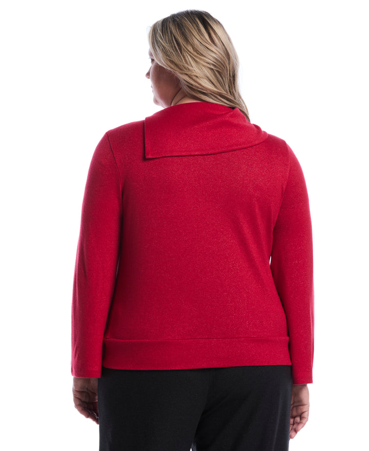 Plus Size Cowl Neck Lurex Top (Jester Red) 