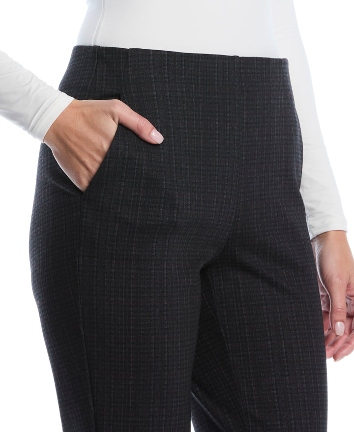 Red Plaid Print Bootcut Ponte Pant (Black) 