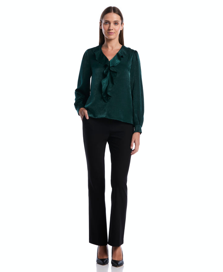 Petite Ruffle V-Neck Blouse (Ponderosa Pine) 