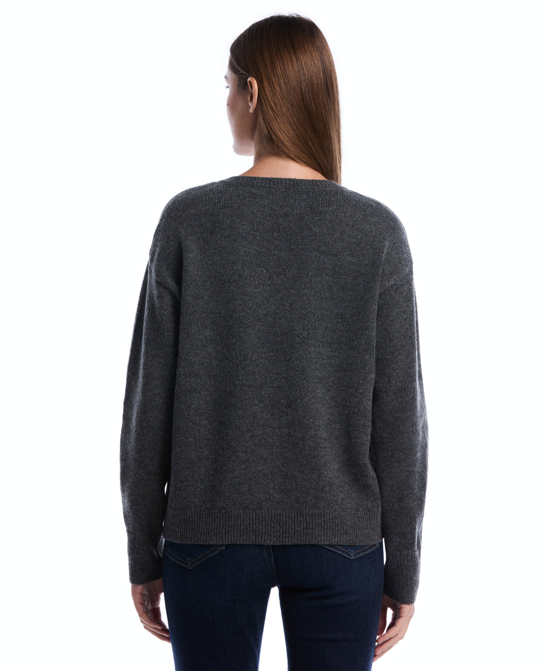 Lace Trim V-Neck Sweater (Charcoal) 