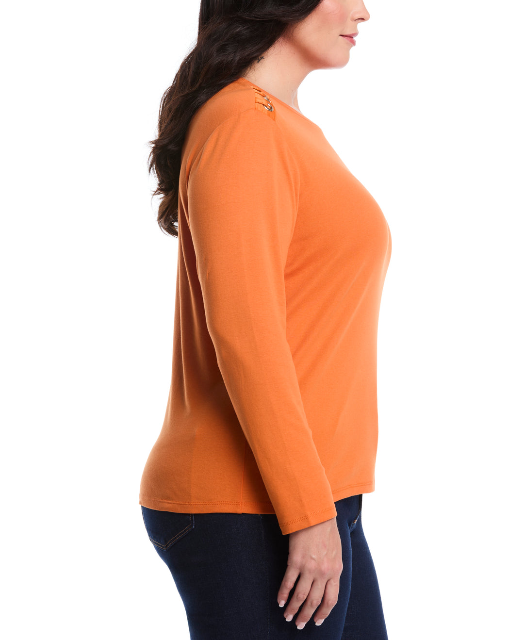 Plus Size Laced Crew Neck Top (Harvest Pumpkin) 