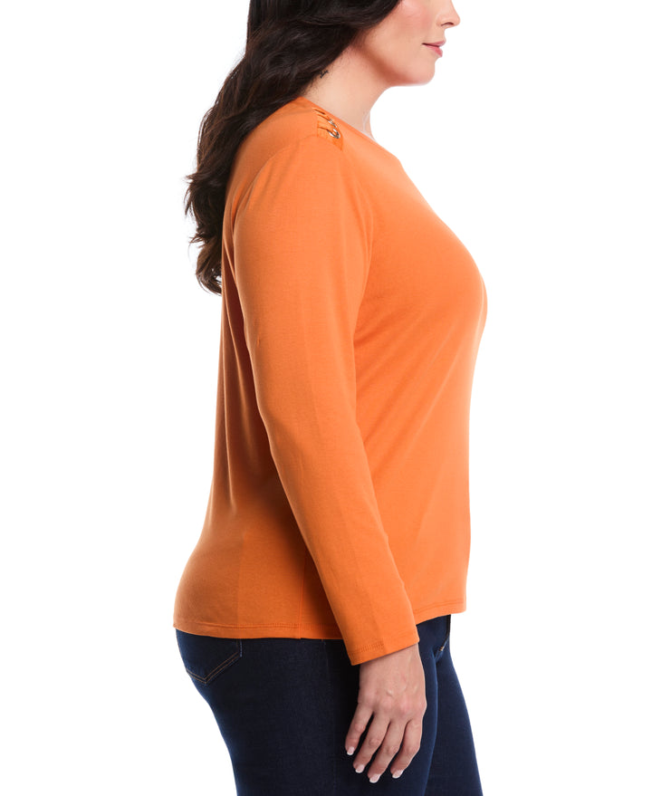 Plus Size Laced Crew Neck Top (Harvest Pumpkin) 
