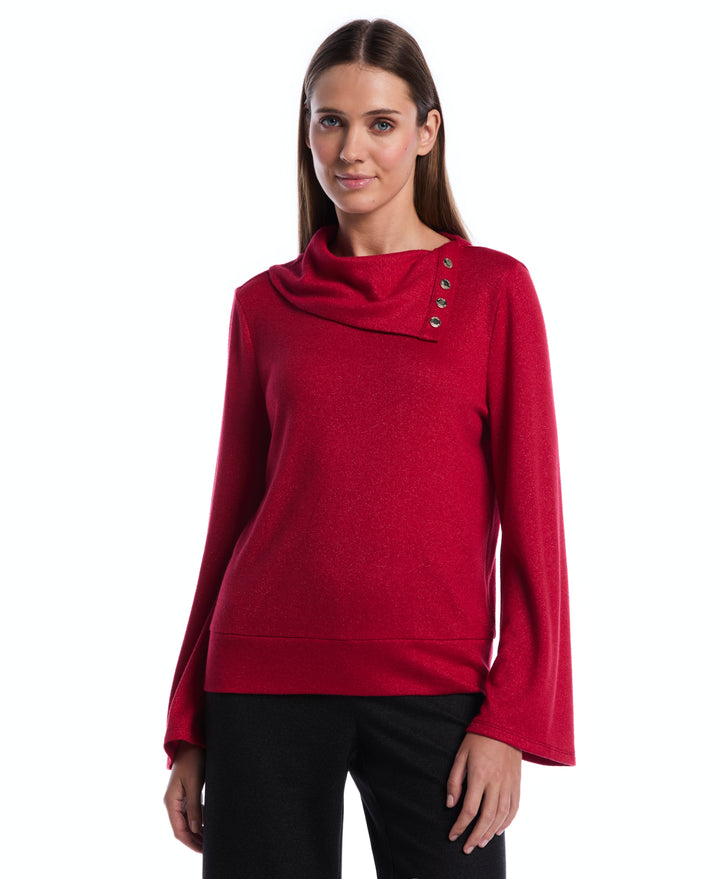 Petite Cowl Neck Lurex Top (Jester Red) 