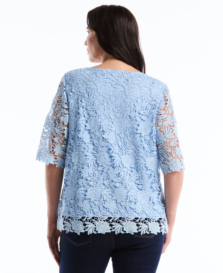 Plus Size Scalloped Lace Top (Cerulean) 