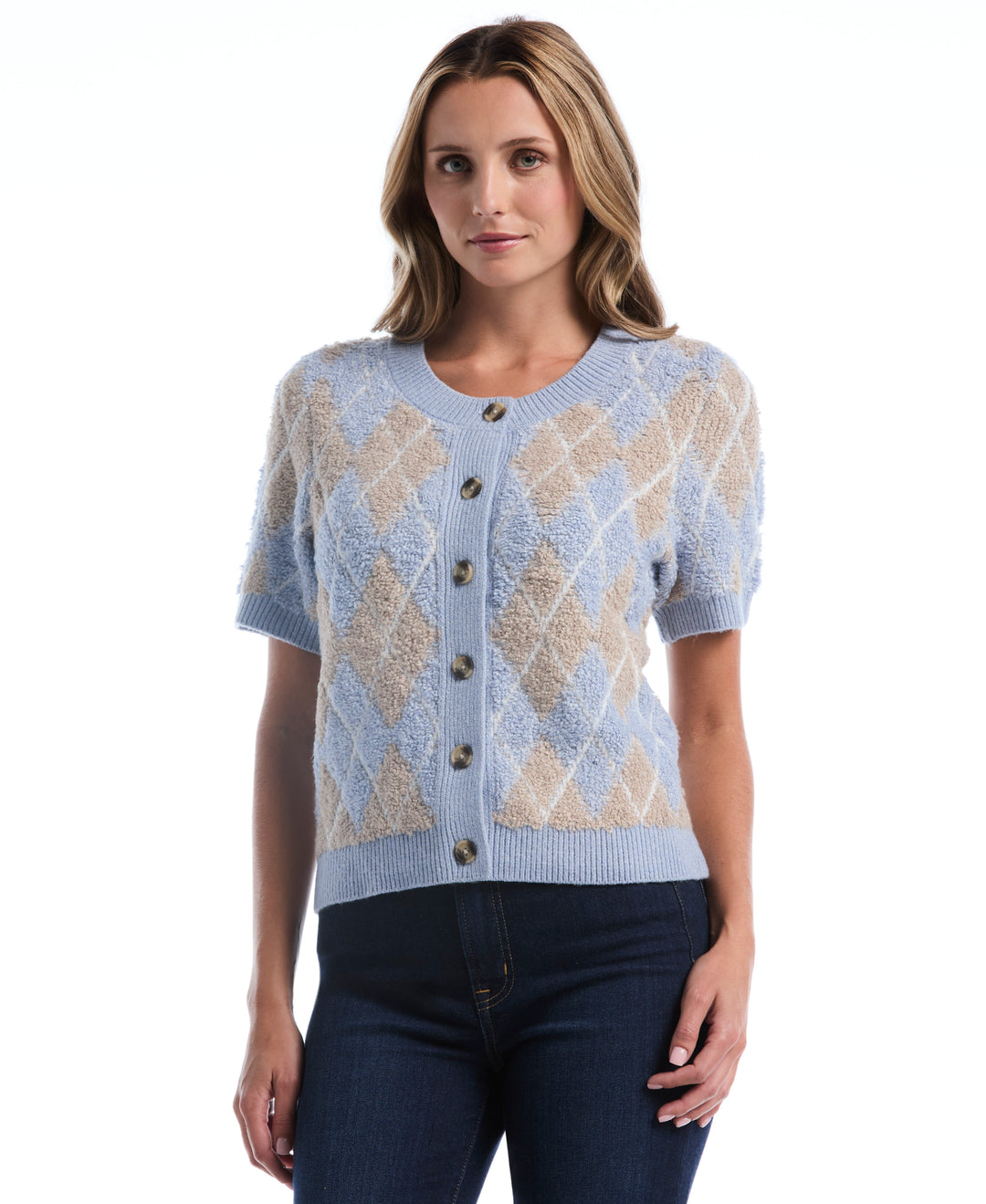 Argyle Cardigan Sweater (Blue Blizzard) 