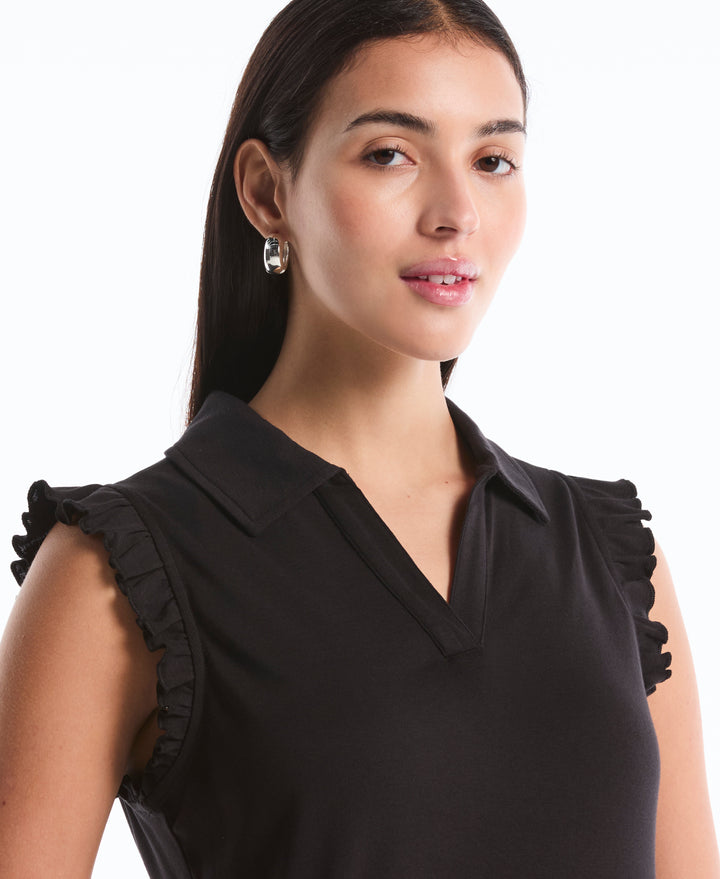 Petite Ruffle Polo (Black) 