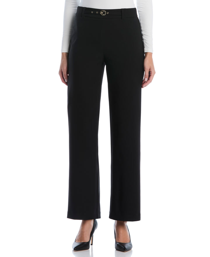 Petite Wide Leg Novelty Belt Pant (Black) 