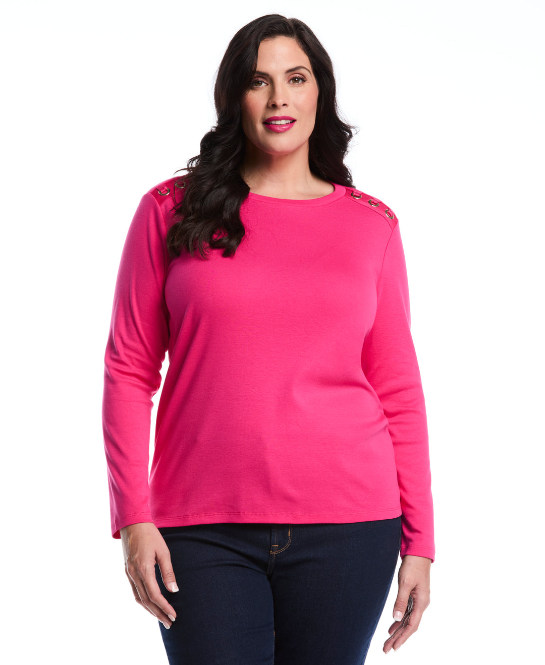 Plus Size Laced Crew Neck Top (Beetroot Purple) 