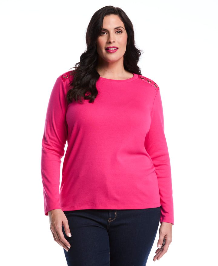 Plus Size Laced Crew Neck Top (Beetroot Purple) 