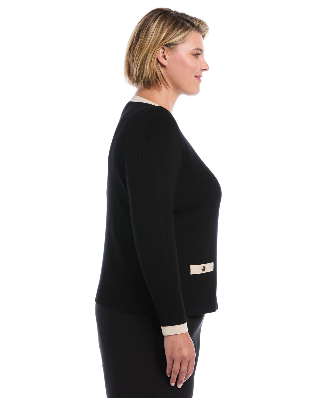 Plus Size Color Block Zip Up Cardigan Sweater (Black) 