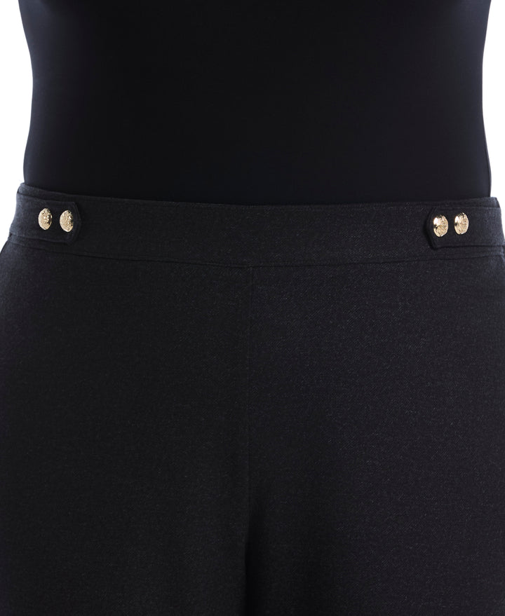 Plus Size Button Tab Wide Leg Ponte Pant (Phantom Heather) 