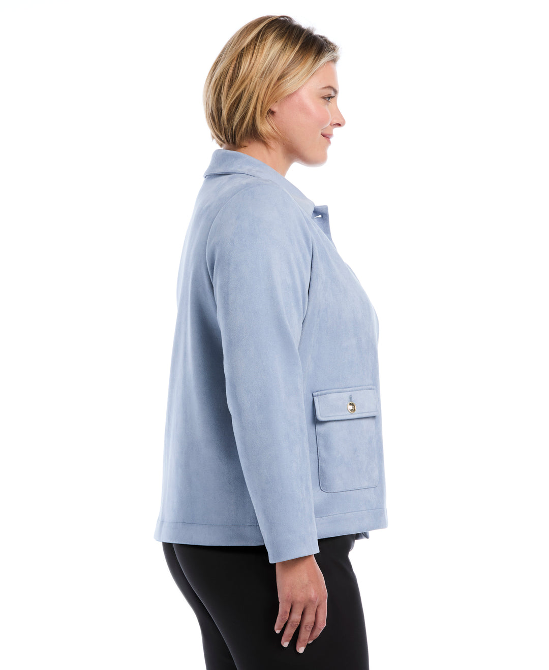 Plus Size Patch Pocket Scuba Suede Jacket (Blue Blizzard) 