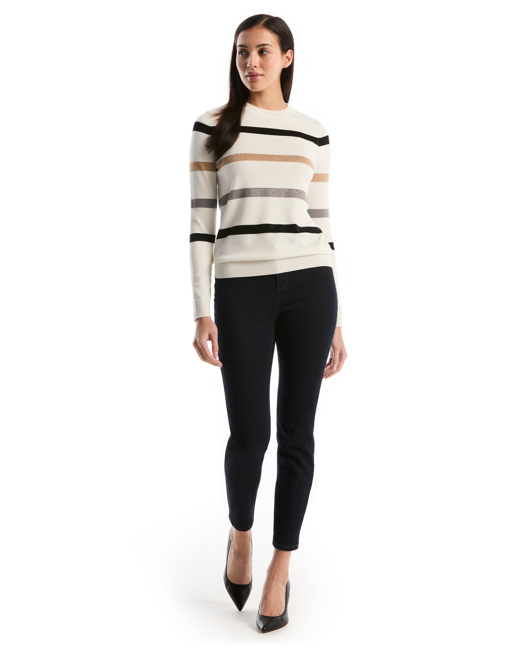 Embellished Stripe Sweater (Egret) 