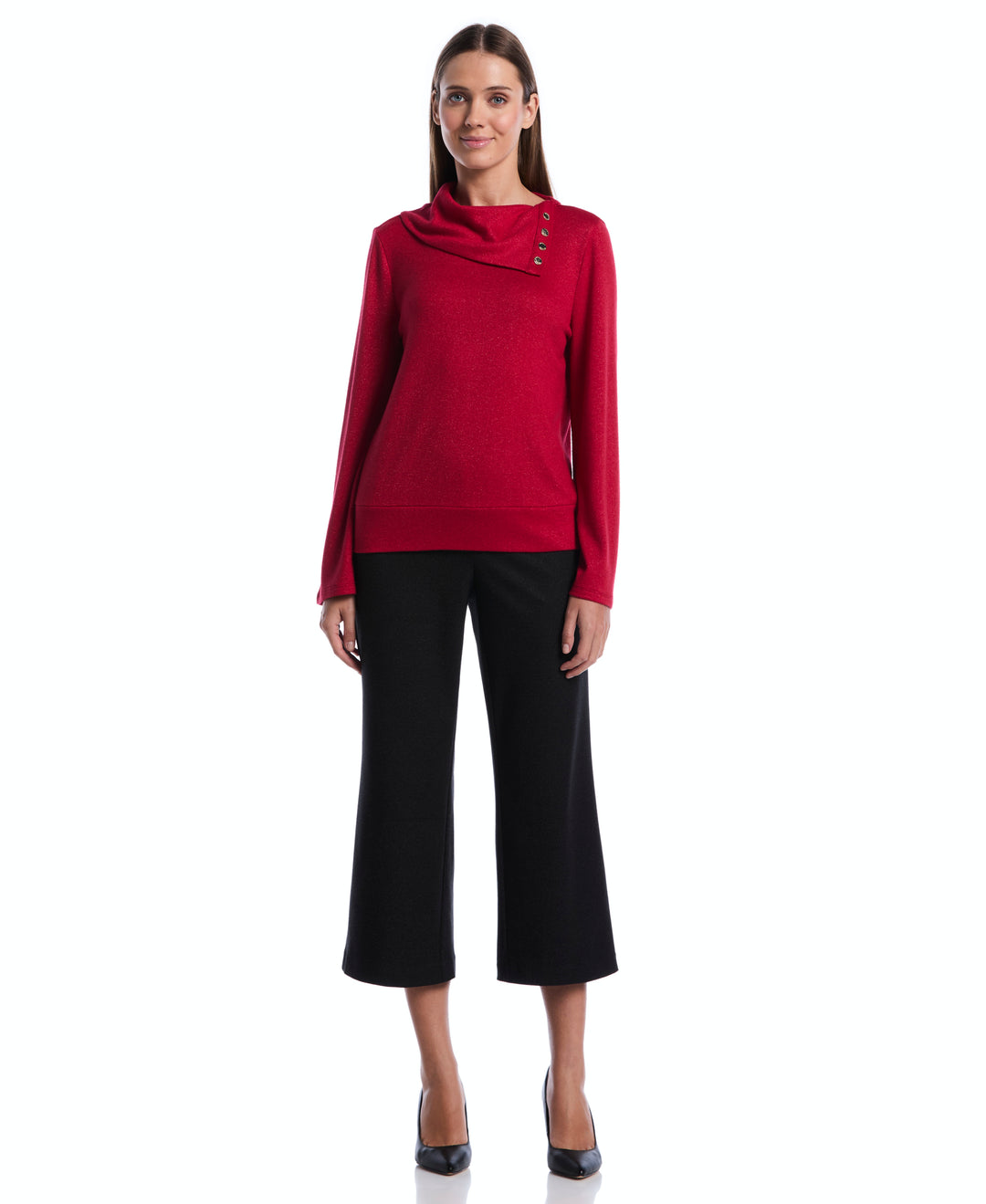Petite Cowl Neck Lurex Top (Jester Red) 