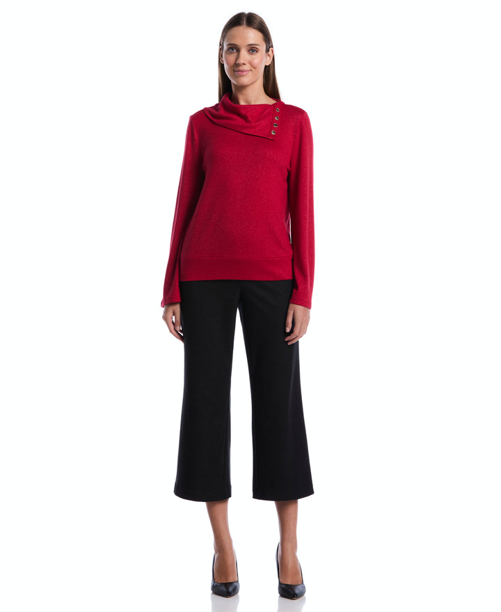 Petite Cowl Neck Lurex Top (Jester Red) 