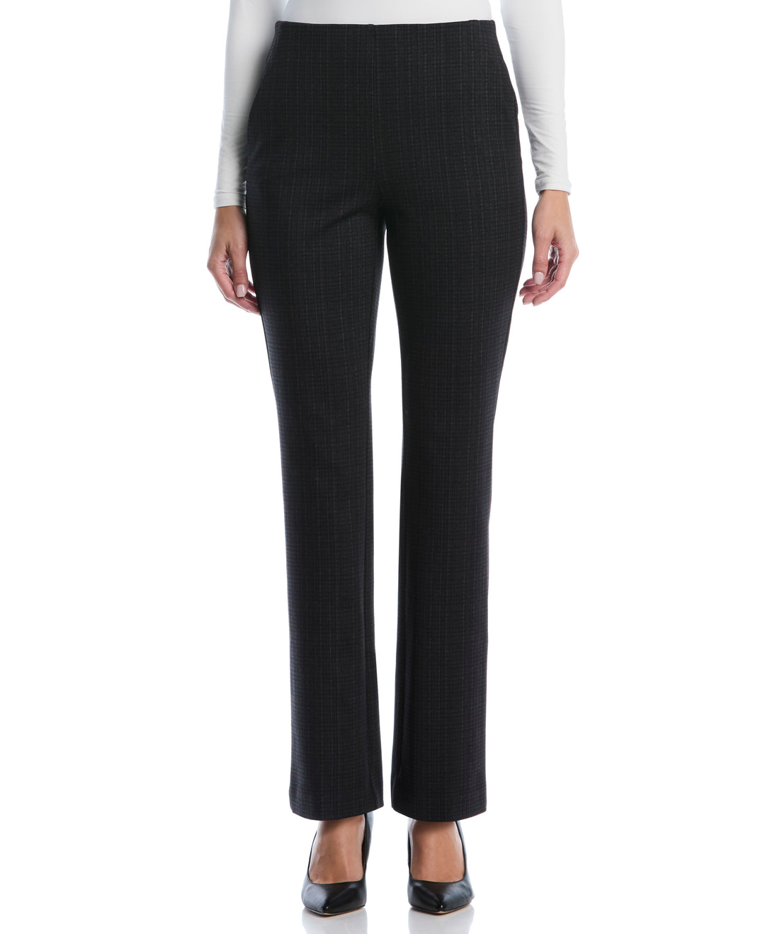 Red Plaid Print Bootcut Ponte Pant (Black) 