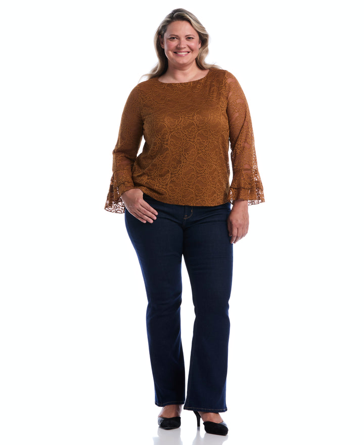 Plus Size Lace Ruffle Sleeve Boatneck Top (Monks Robe) 