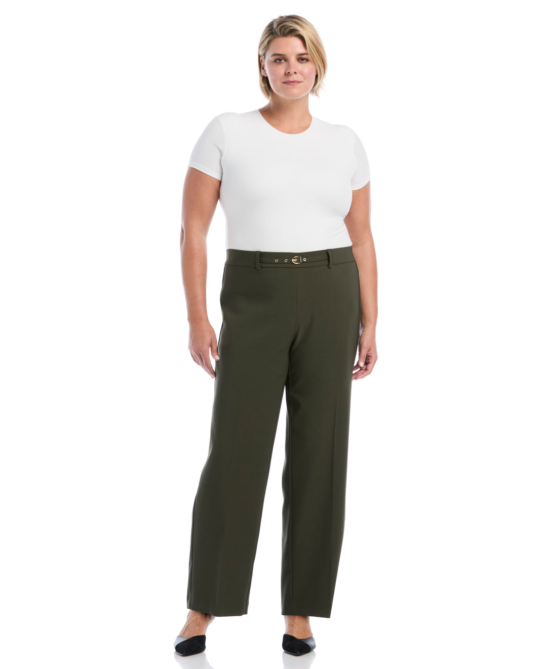 Plus Size Wide Leg Novelty Belt Pant (Forest Night) 