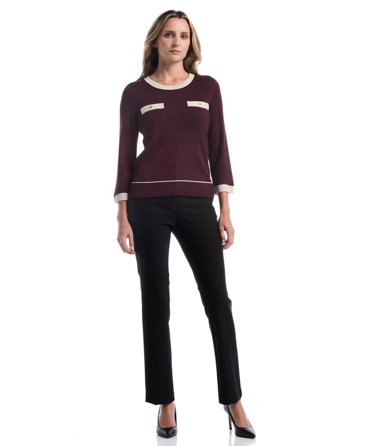 Petite Contrast Trim Sweater (Winetasting) 