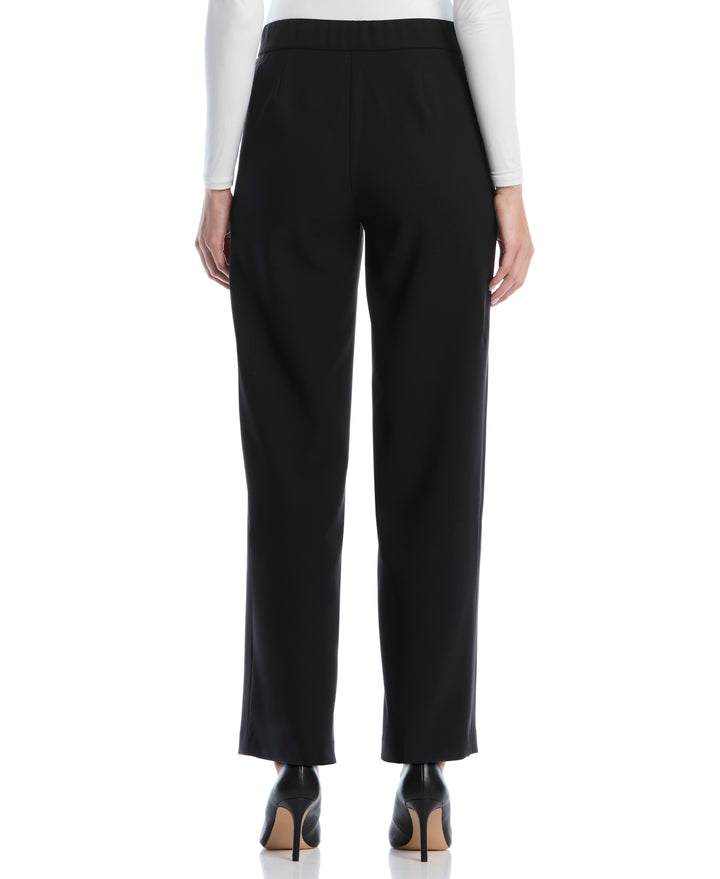 Petite Wide Leg Novelty Belt Pant (Black) 