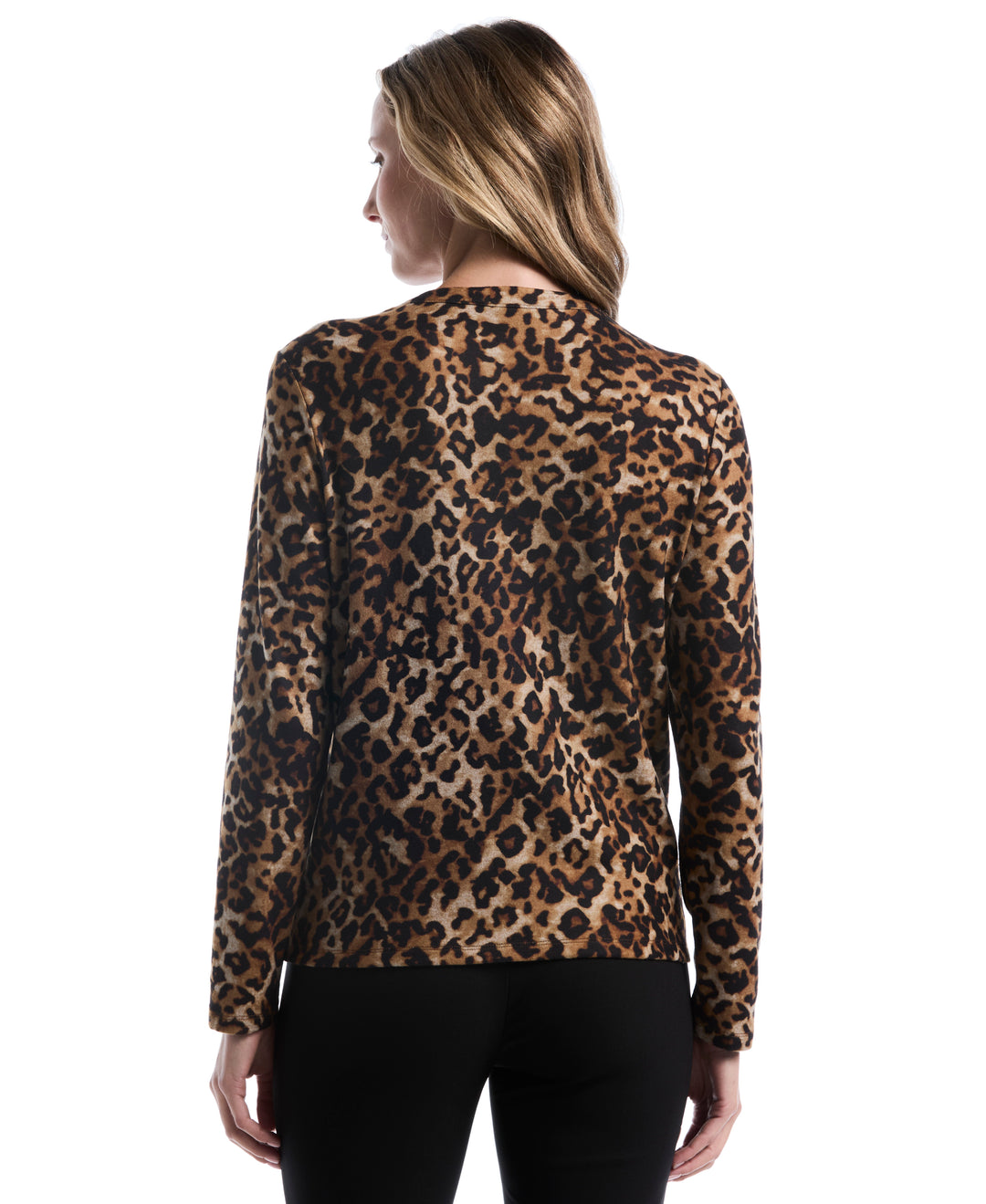 Petite Leopard Print Shirred Split Neck Top (Monks Robe) 