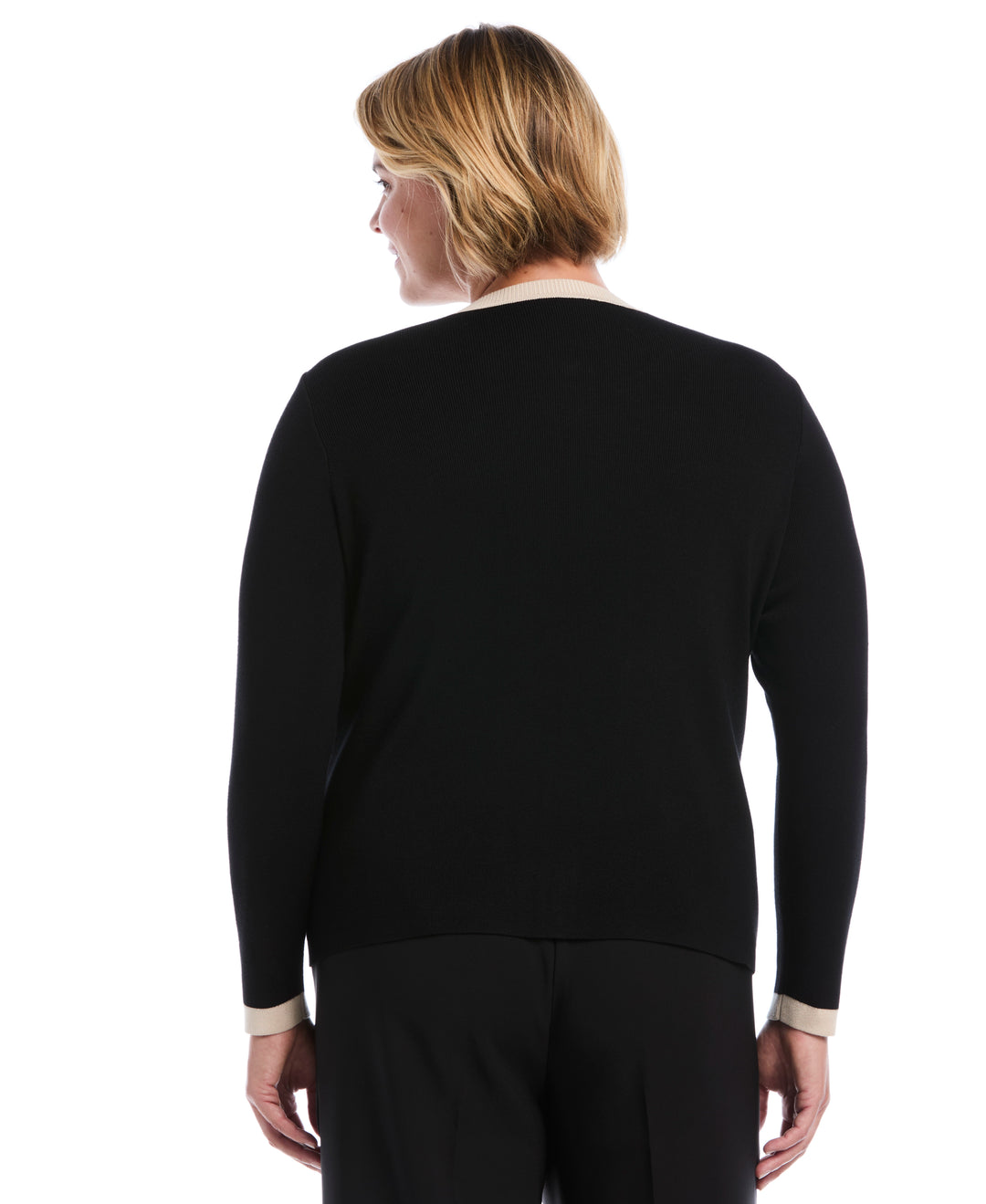 Plus Size Color Block Zip Up Cardigan Sweater (Black) 