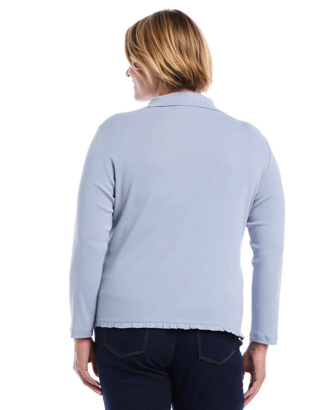 Plus Size Ruffle Trim Button-Up Top (Blue Blizzard) 
