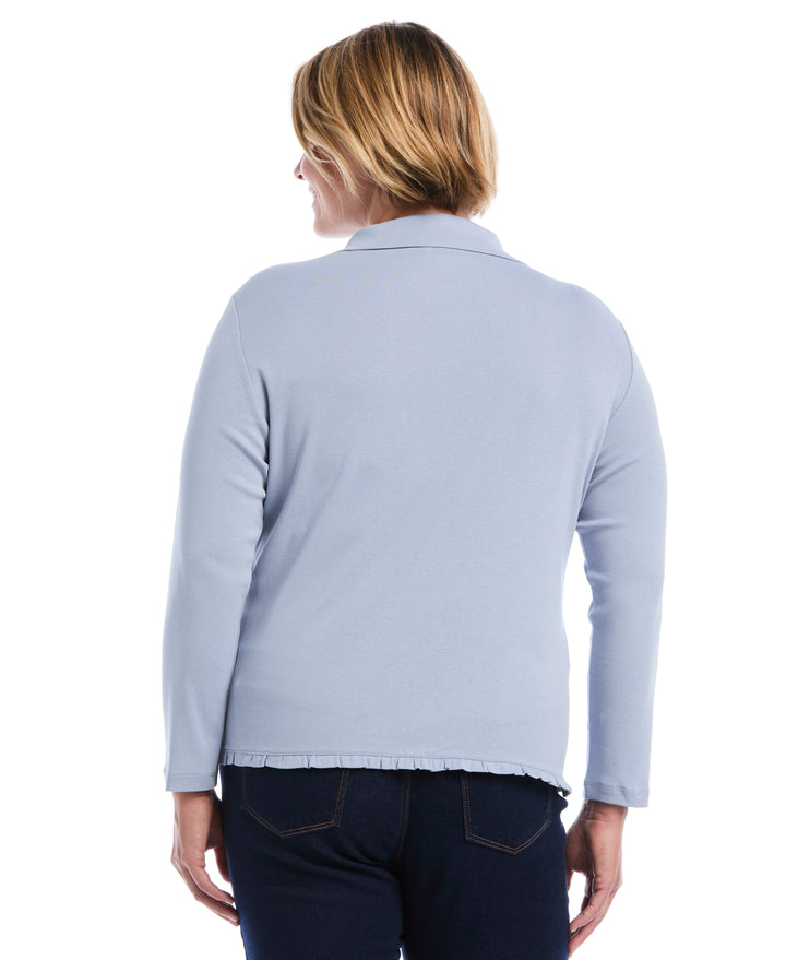 Plus Size Ruffle Trim Button-Up Top (Blue Blizzard) 