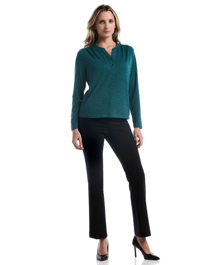 Shirred Split Neck Top (Deep Teal) 