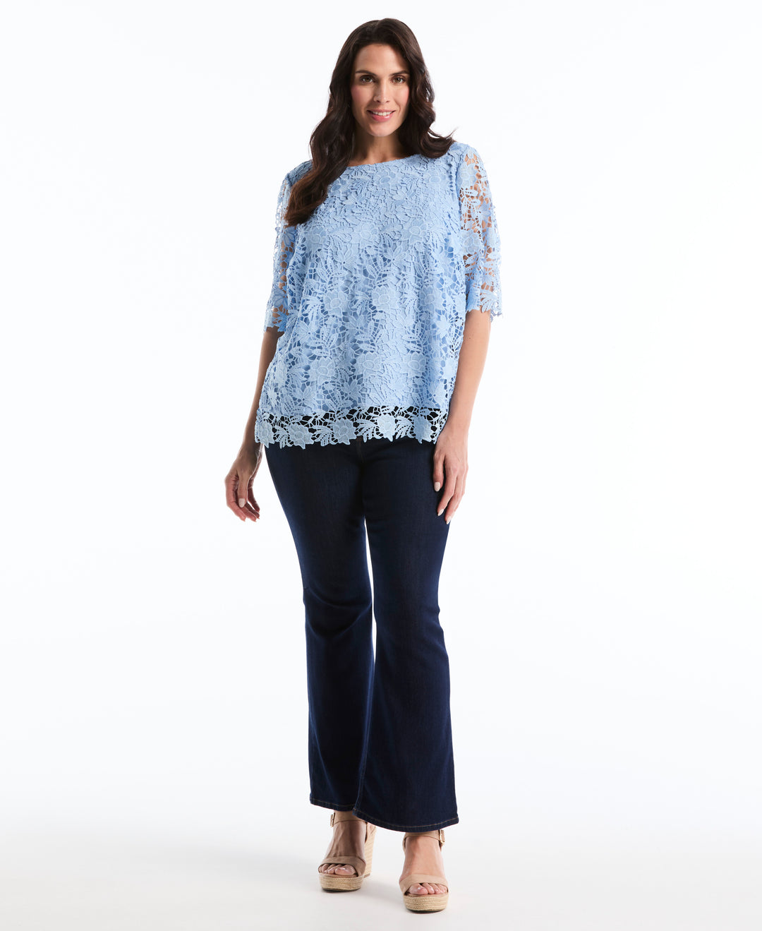 Plus Size Scalloped Lace Top (Cerulean) 