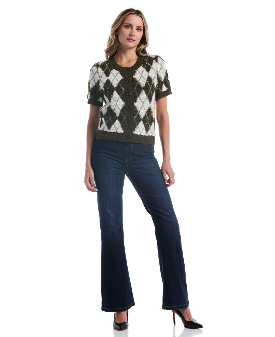 Argyle Cardigan Sweater (Dark Olive) 