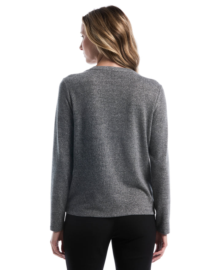 Shirred Split Neck Top (Salt And Pepper Hthr) 